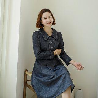 Pintuck Flared Denim Shirtdress