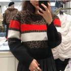Color Block Leopard Print Sweater