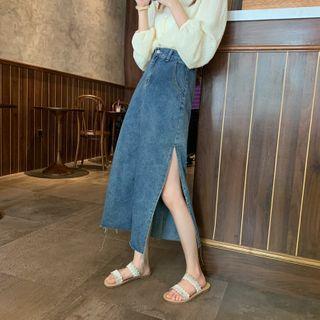 High-waist Denim Slit Maxi Skirt