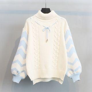 Patterned Turtleneck Long-sleeve Sweater