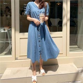 V-neck Denim Midi Shirtdress
