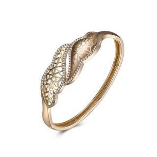 Fashion Elegant Plated Champagne Hollow Leaf Cubic Zircon Bangle Champagne - One Size