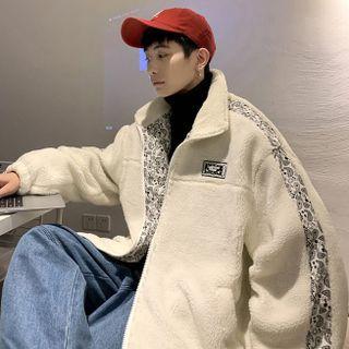 Paisley Print Panel Faux Shearling Zip Jacket