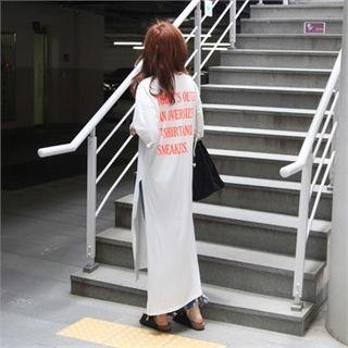 Slit-hem Lettering Long T-shirt Dress