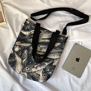Canvas Fish Print Tote Bag As Shown In Figure - One Size