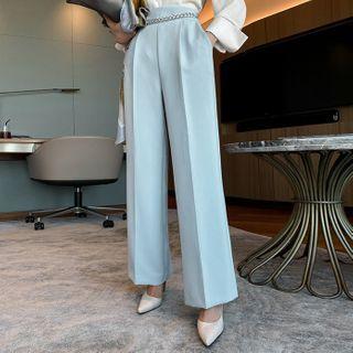 Chain-belt Wide Dress Pants
