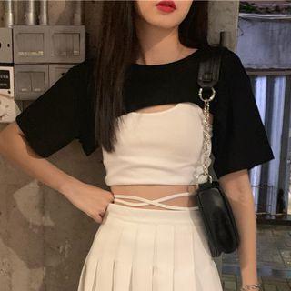 Short-sleeve Crop Top / Lace Up Camisole