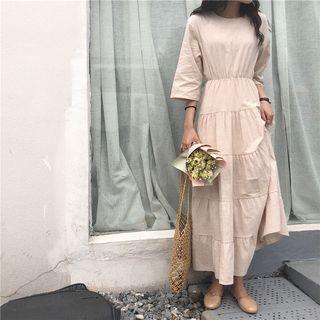 3/4 Sleeve Plain Midi Dress