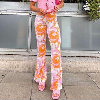High-waist Printed Boot-cut Pants
