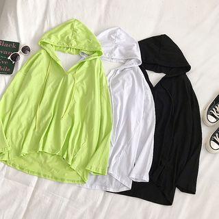 Long-sleeve Open-back Hooded T-shirt