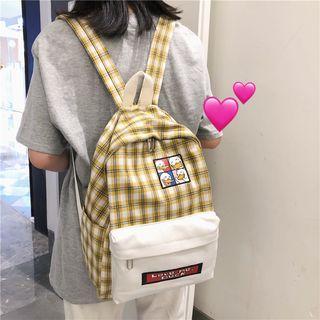 Applique Plaid Canvas Backpack