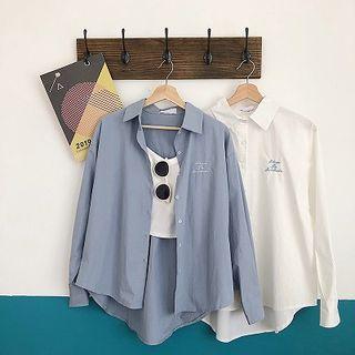 Lettering Embroidered Long-sleeve Blouse