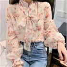 Long-sleeve Floral Print Blouse Floral - White - One Size