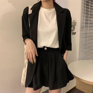 Short-sleeve Plain Blazer + High-waist Plain Shorts