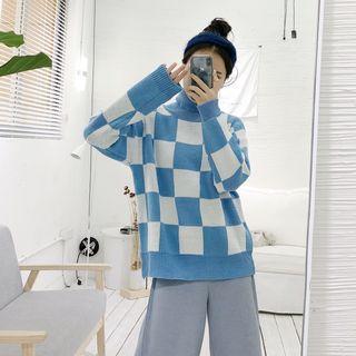 Turtleneck Checkered Sweater