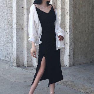 Spaghetti Strap Split Seam Midi Dress