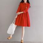 Embroidered Corduroy Long-sleeve Dress