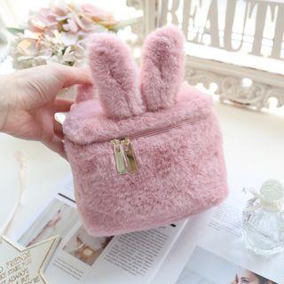 Flannel Rabbit Ear Makeup Pouch Pink - One Size