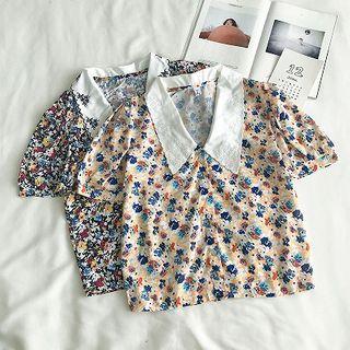 Embroidered Floral Single-breasted Short-sleeve Top