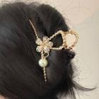 Flower Faux Pearl Alloy Hair Clamp 2670a - Gold - One Size