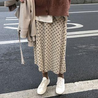 Polka Dot Midi A-line Velvet Skirt