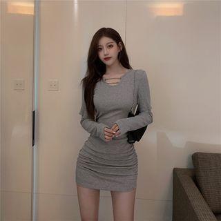 Long-sleeve Chain Strap Mini Sheath Dress