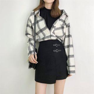 Mock Two-piece Plaid Shirt White - One Size