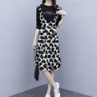 Long-sleeve Mock Two-piece Print A-line Dress