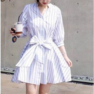 3/4 Sleeve Loose-fit Striped Sheath Dress