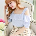 Elbow-sleeve Shoulder Cut Out Chiffon Top