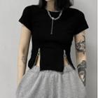 Short-sleeve Zipped Crop Top Black - One Size