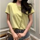 Short-sleeve Plain Crew-neck Lettering Crop T-shirt