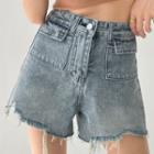 Tag Distressed Denim Shorts