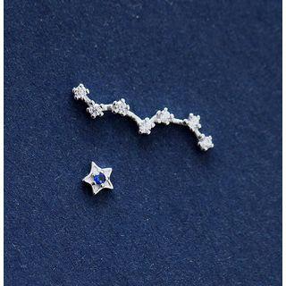 Non-matching 925 Sterling Silver Star Earring 1 Pcs - Dark Blue & Silver - One Size