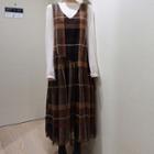 Sleeveless V-neck Plaid Midi Dress Coffee - One Size