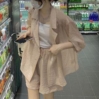 Double-breasted Shirt / Wide Leg Shorts
