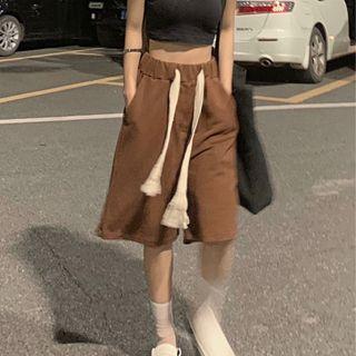 Drawstring Waist Plain Sport Shorts Brown - One Size