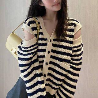 Cold-shoulder Striped Cardigan