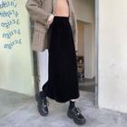 Velvet Elastic-waist A-line Midi Skirt