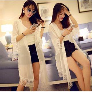 Fringed Trim Open-front Jacket