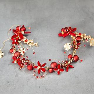 Set: Wedding Branches Headband + Fringed Earring Headband & 1 Pair - Clip On Earrings - Red - One Size