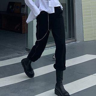 Plain Straight Leg Pants Black - M