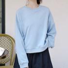 Plain Crew-neck Loose-fit Sweatshirt Blue - One Size