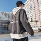 Mock Two Piece Letter Embroidered Hooded Jacket