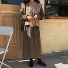 Long-sleeve Ruffle Trim Midi Dress / Cable-knit Sweater Vest