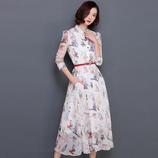 Monkey Print Chiffon Midi Dress