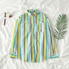 Long-sleeve Striped Loose-fit Shirt As Shown In Figure - One Size