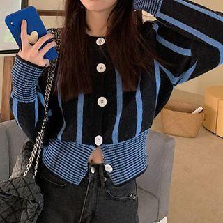 Striped Cropped Cardigan Stripes - Black & Blue - One Size