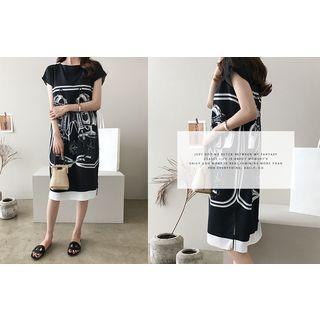 Round-neck Pattern Midi Dress