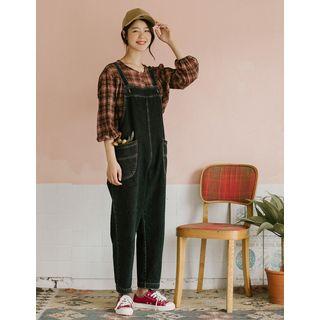 Dual-pocket Baggy-fit Overall Jeans